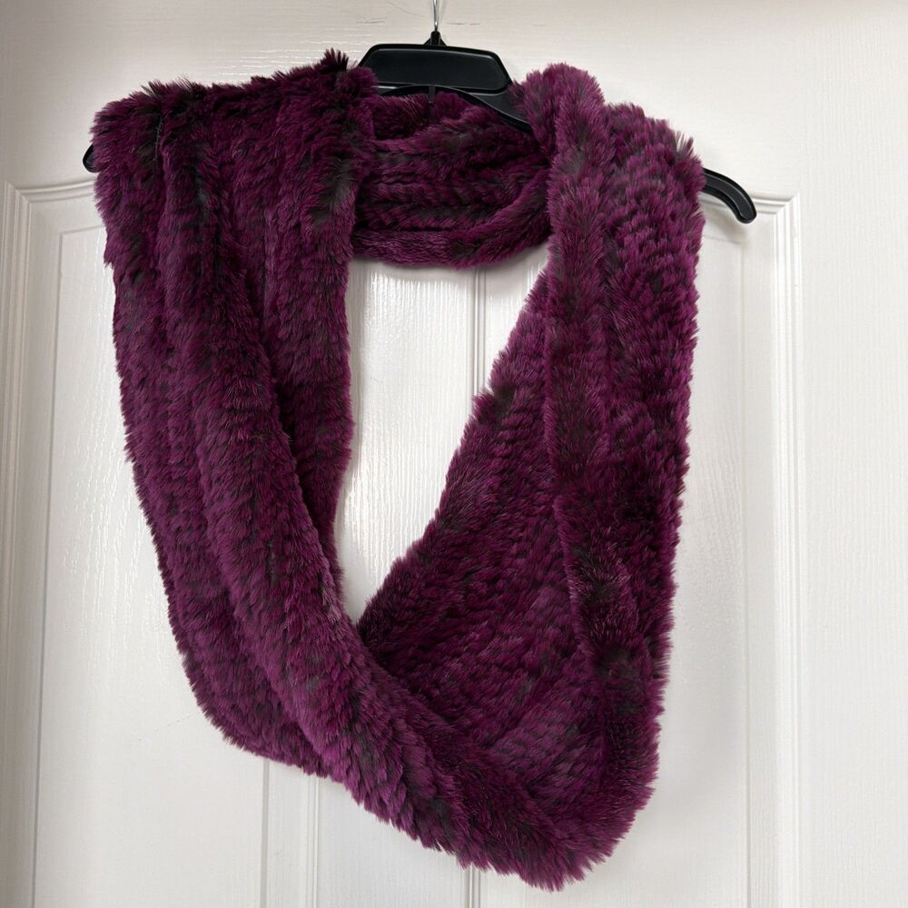Jocelyn Faux Fur Infinity Scarf Womens One Size Knitted Purple Beet Color